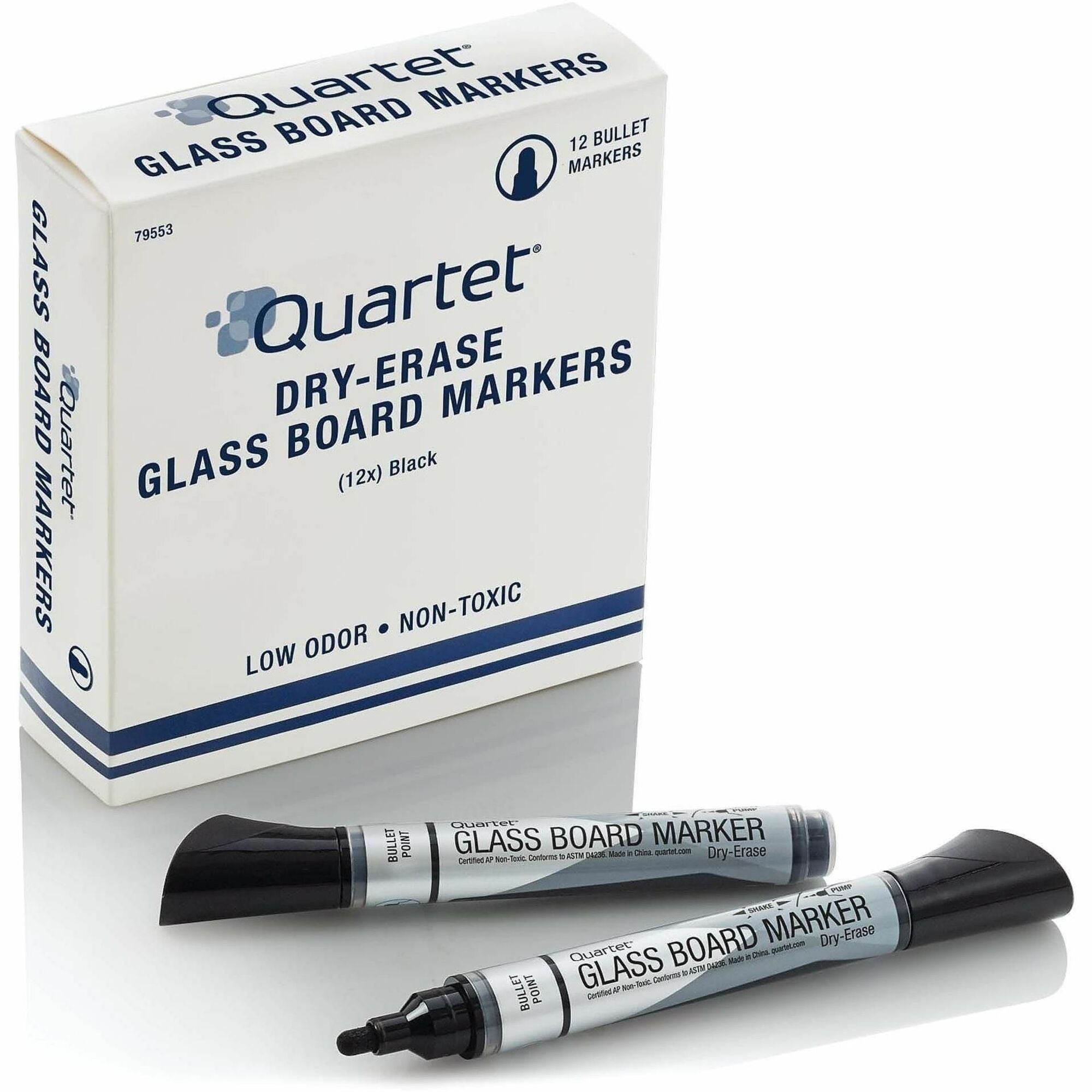 Quartet Premium Dry-Erase Markers for Glass Boards, Bullet Point, Black Ink, 1 Dozen