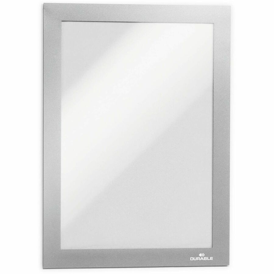 DURABLE Duraframe Half Letter, 5.50" x 8.50" Insert, Rectangle, Magnetic, Dual-sided, Self-adhesive, Repositionable, Silver, 2 Pack