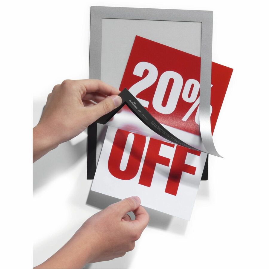DURABLE Duraframe Half Letter, 5.50" x 8.50" Insert, Rectangle, Magnetic, Dual-sided, Self-adhesive, Repositionable, Silver, 2 Pack