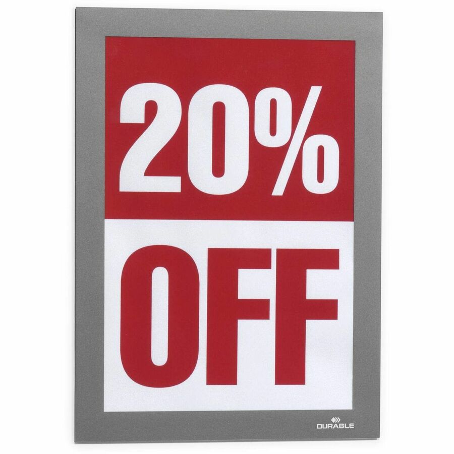 DURABLE Duraframe Half Letter, 5.50" x 8.50" Insert, Rectangle, Magnetic, Dual-sided, Self-adhesive, Repositionable, Silver, 2 Pack