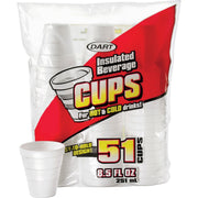 Dart 8.5 oz Insulated Foam Beverage Cups, White, 51 Pack