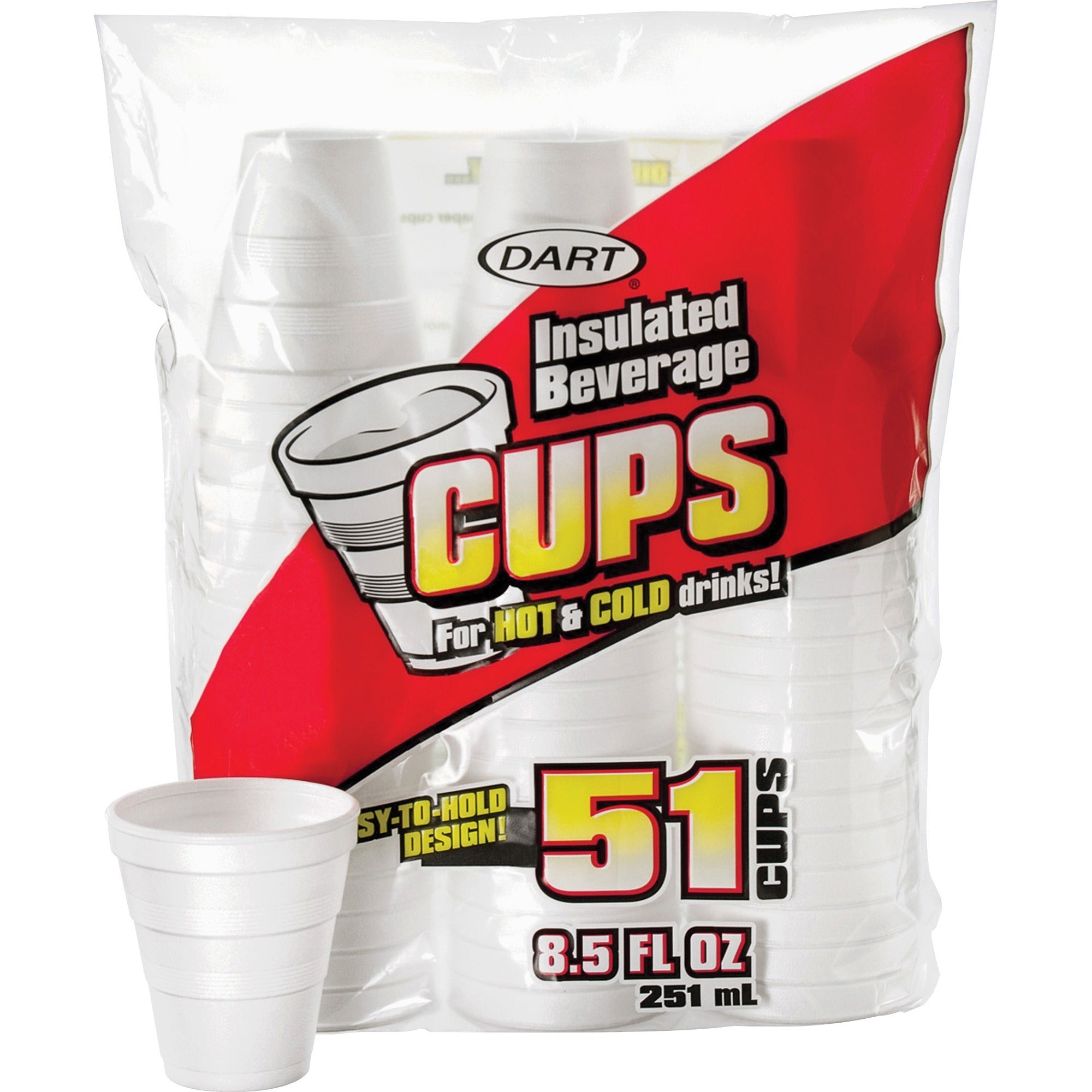 Dart 8.5 oz Insulated Foam Beverage Cups, White, 51 Pack