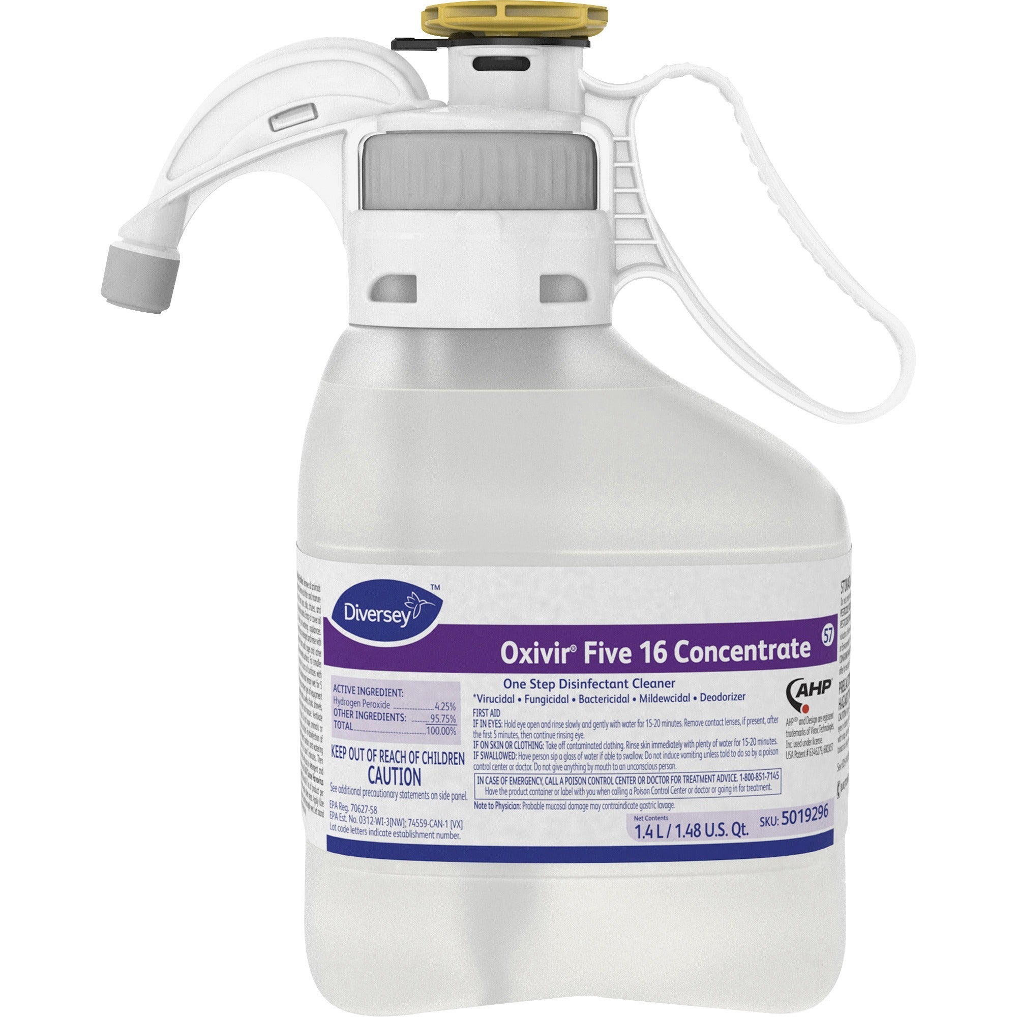 Diversey Oxivir Five 16 Disinfectant Cleaner Concentrate, 47.3 fl oz (1.5 quart), Clear, VOC-free, 1 Each