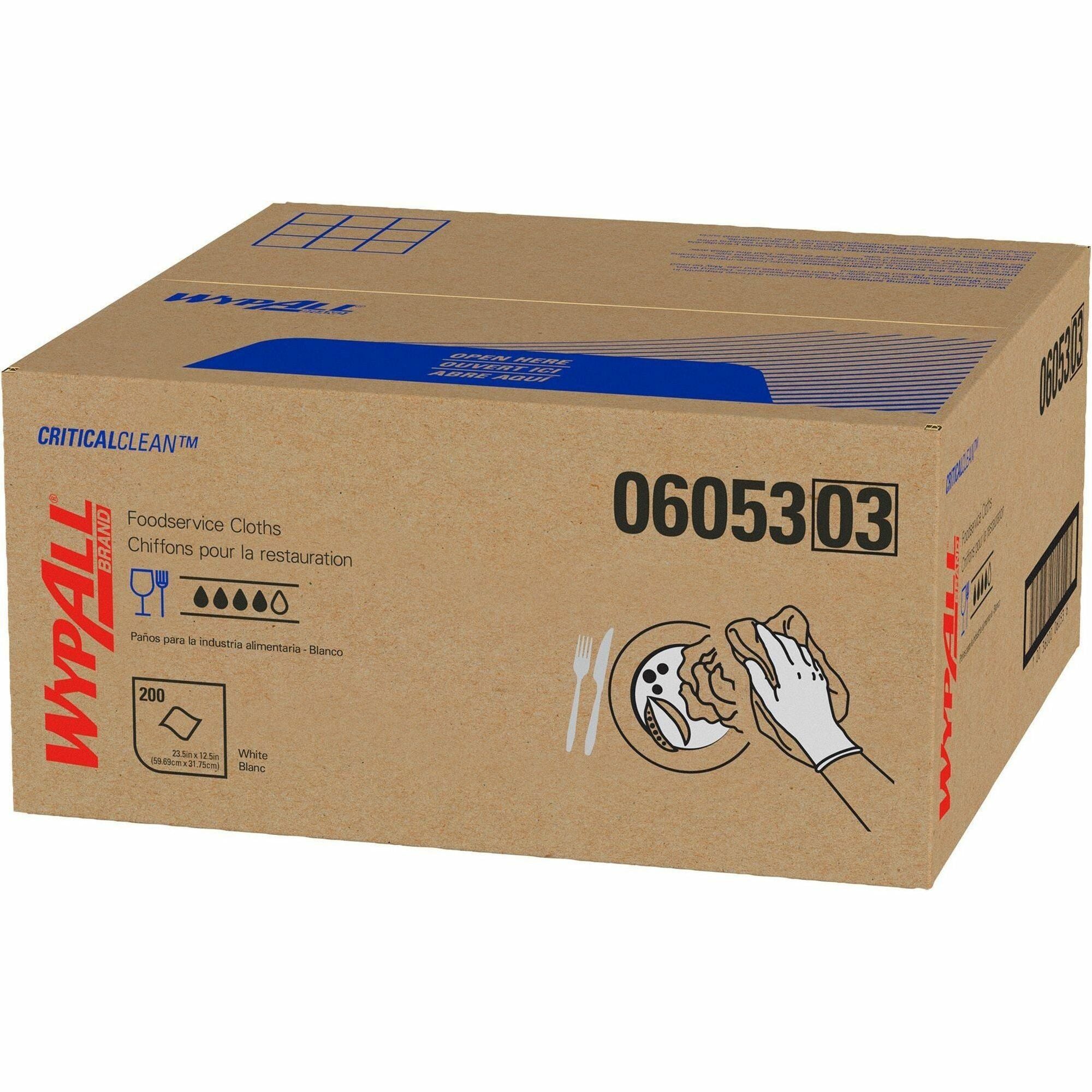 Wypall Critical Clean Foodservice Cloths, Quarter-fold, 12.50" x 23.50", White, Hydroknit, 1 Carton