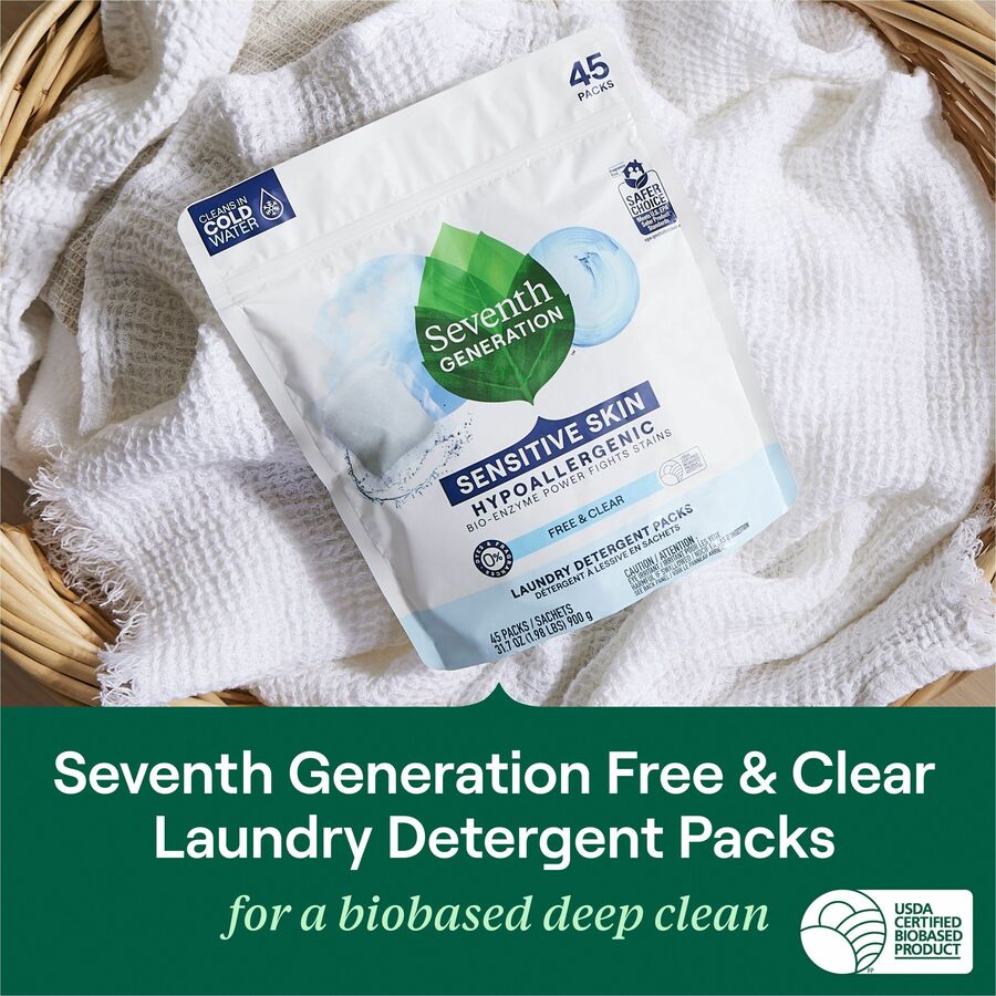 Seventh Generation Laundry Detergent, Free & Clear Scent, Non-toxic, Hypoallergenic, Unscented, Bio-based, Gluten-free, White, 1 Pack