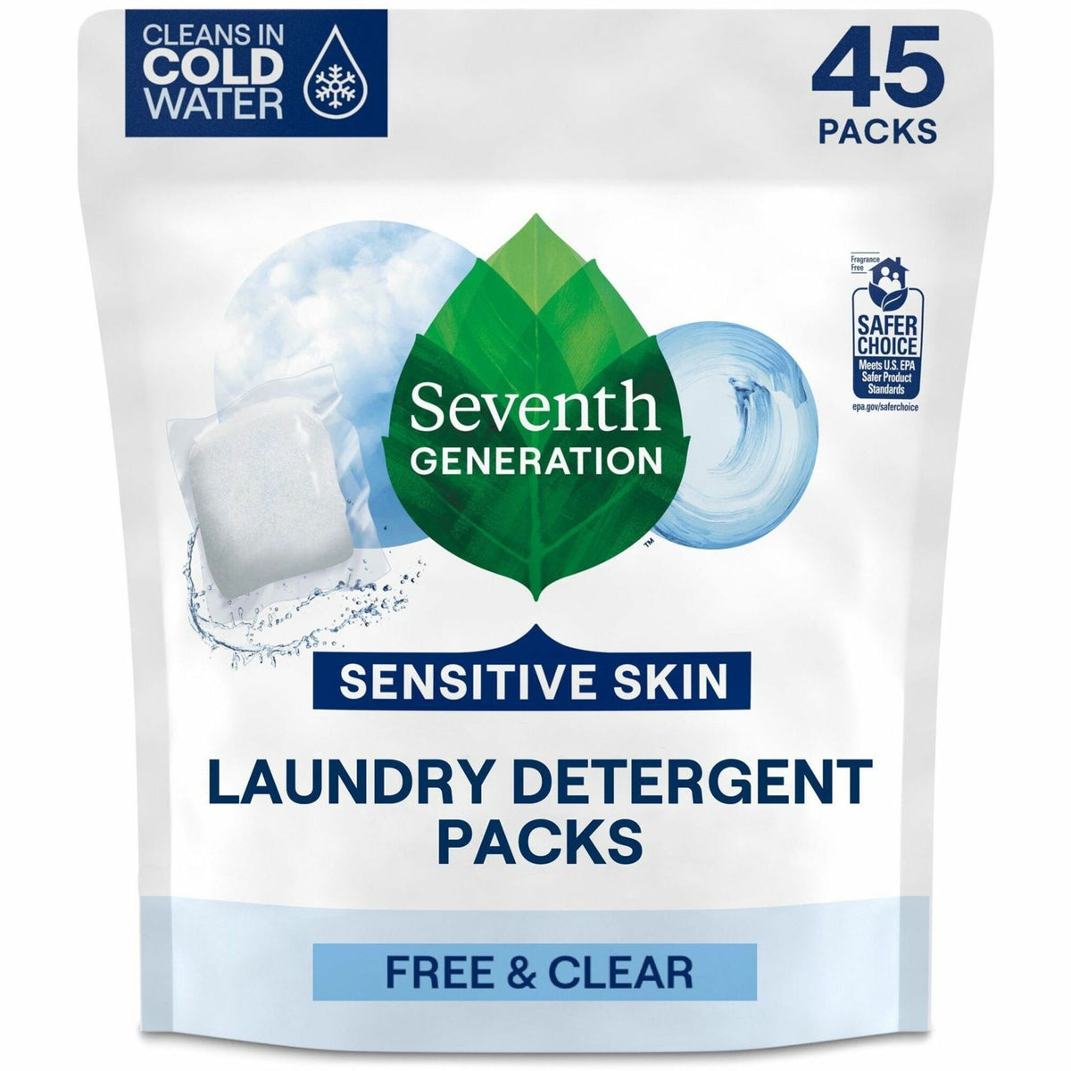 Seventh Generation Laundry Detergent, Free & Clear Scent, Non-toxic, Hypoallergenic, Unscented, Bio-based, Gluten-free, White, 1 Pack