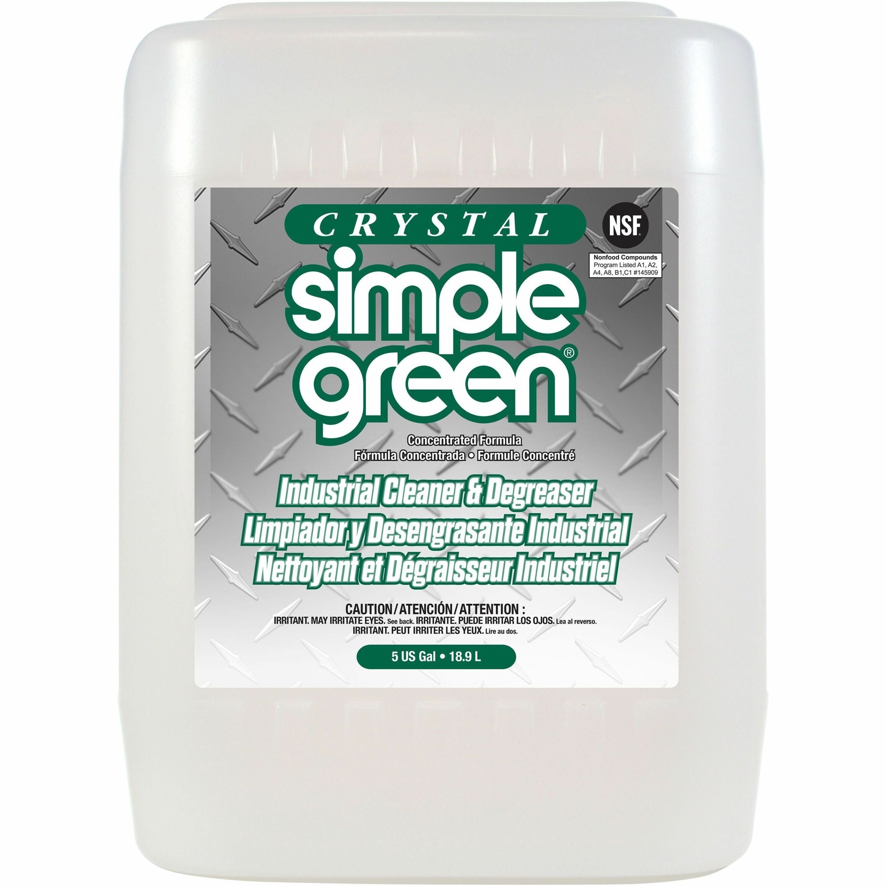 Simple Green Crystal Industrial Cleaner/Degreaser, Concentrate, 640 fl oz (20 quart), Non-flammable, Fragrance-free, Color-free, Clear, 1 Each