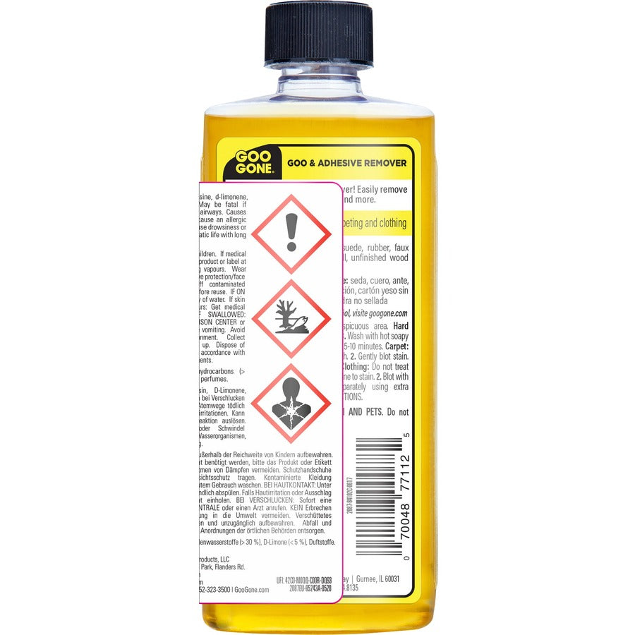 Goo Gone Gum/Glue Remover, Citrus Scent, Liquid, 8 fl oz, 12 oz Weight, Orange, 1 Each