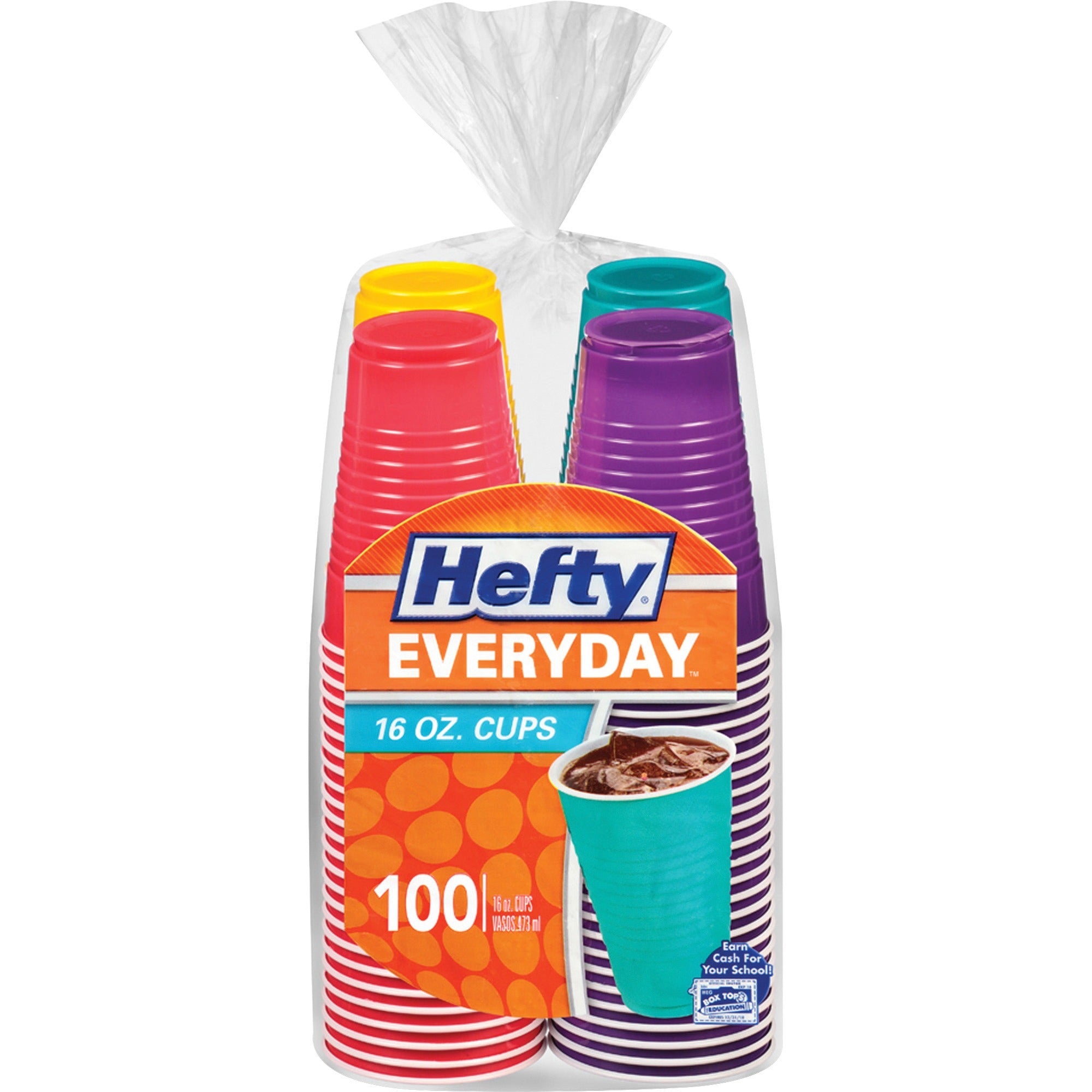 Hefty Everyday 16 oz Disposable Party Cups, Assorted Bright Colors, 100 Pack