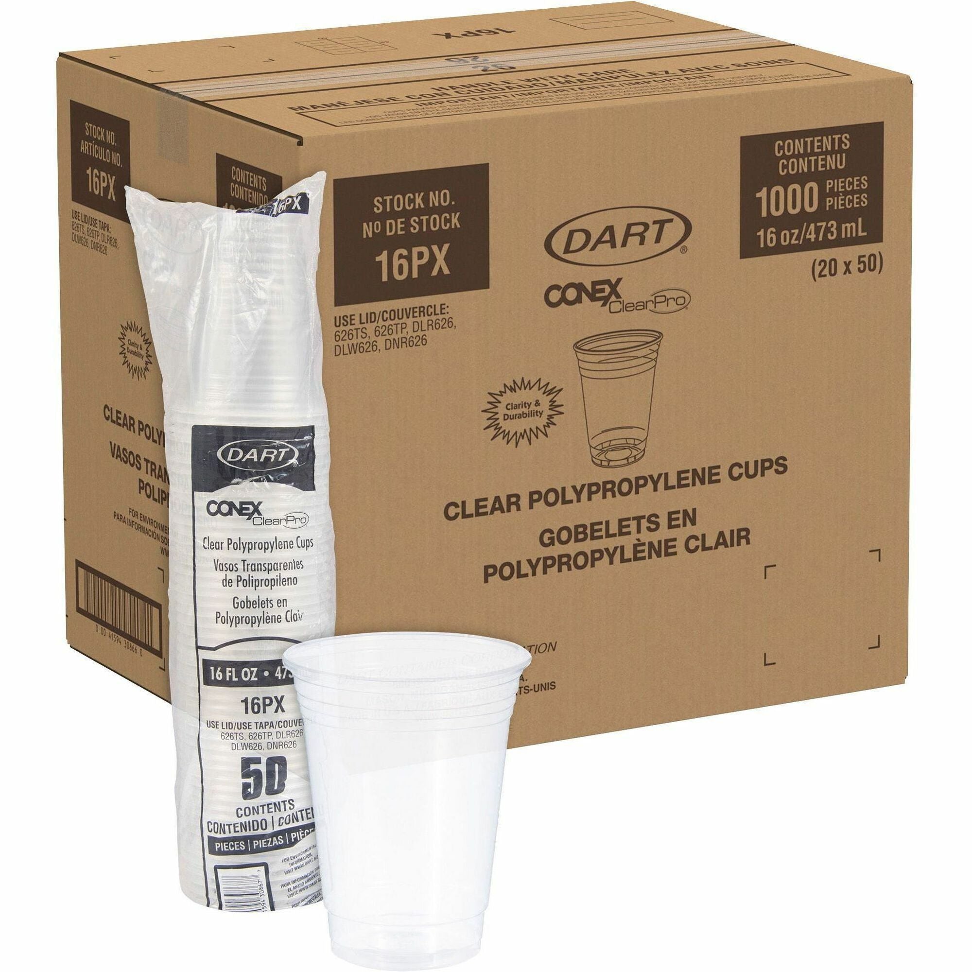 16 fl oz - Clear - Polypropylene - Beverage - 50/Pack - 20 / Carton