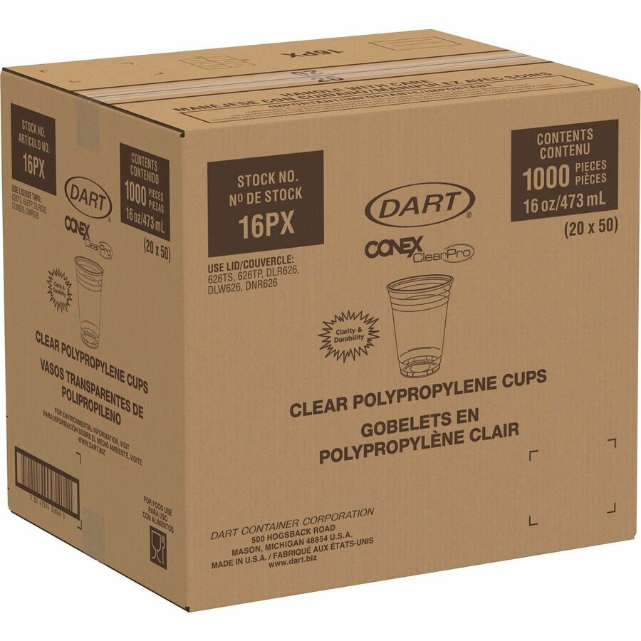16 fl oz - Clear - Polypropylene - Beverage - 50/Pack - 20 / Carton