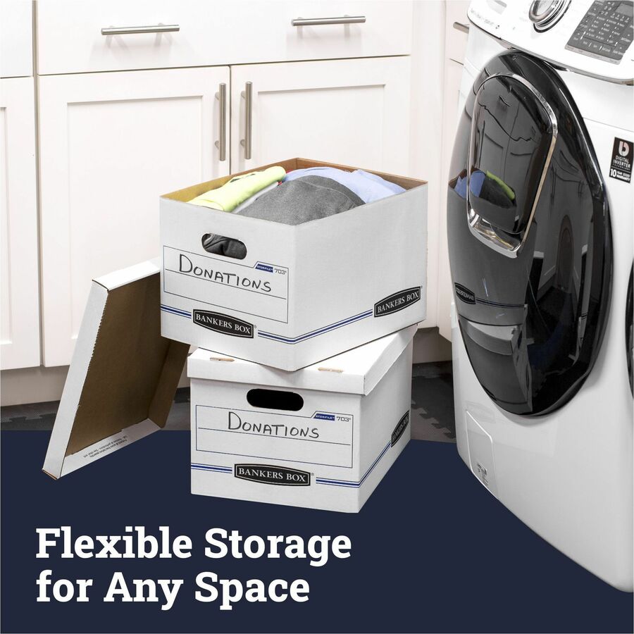 Bankers Box STOR/FILE File Storage Box, Legal/Letter Size, Lift-Off Lid, Stackable, Corrugated, White, Recycled, 12.5" x 16.3" x 10.5", 20/Carton