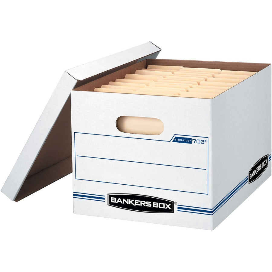 Bankers Box STOR/FILE File Storage Box, Legal/Letter Size, Lift-Off Lid, Stackable, Corrugated, White, Recycled, 12.5" x 16.3" x 10.5", 20/Carton
