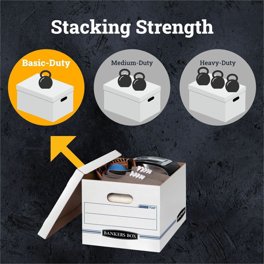 Bankers Box STOR/FILE File Storage Box, Legal/Letter Size, Lift-Off Lid, Stackable, Corrugated, White, Recycled, 12.5" x 16.3" x 10.5", 20/Carton