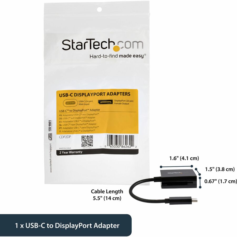 StarTech.com USB-C to DisplayPort Adapter - 4K 60Hz