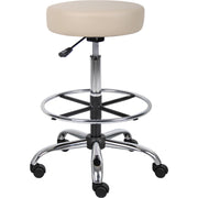 Boss Drafting Stool, Beige Vinyl Seat, Chrome/Black Frame, 5-Star Chrome Base, Adjustable Height 28"-34", Dual Wheel Casters, 1 Each