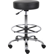 Boss Drafting Stool, Black Vinyl Seat, Chrome/Black Frame, 5-Star Chrome Base, Adjustable Height 28"-34", Dual Wheel Casters, 16" Seat Diameter, Pack of 1