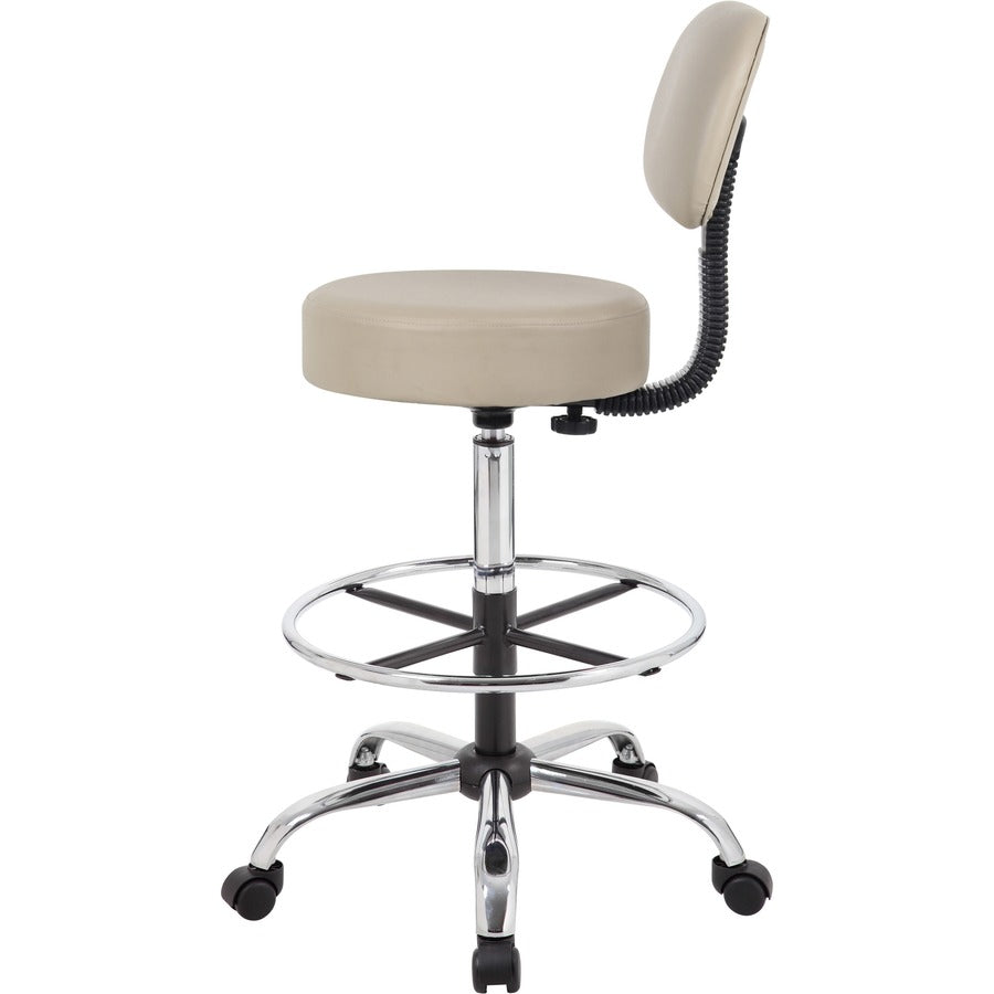 Boss Drafting Stool, Beige Vinyl Seat and Back, Chrome/Black Frame, Adjustable Height, 5-Star Chrome Base, Dual Wheel Casters, 1 Each