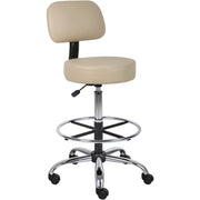 Boss Drafting Stool, Beige Vinyl Seat and Back, Chrome/Black Frame, Adjustable Height, 5-Star Chrome Base, Dual Wheel Casters, 1 Each