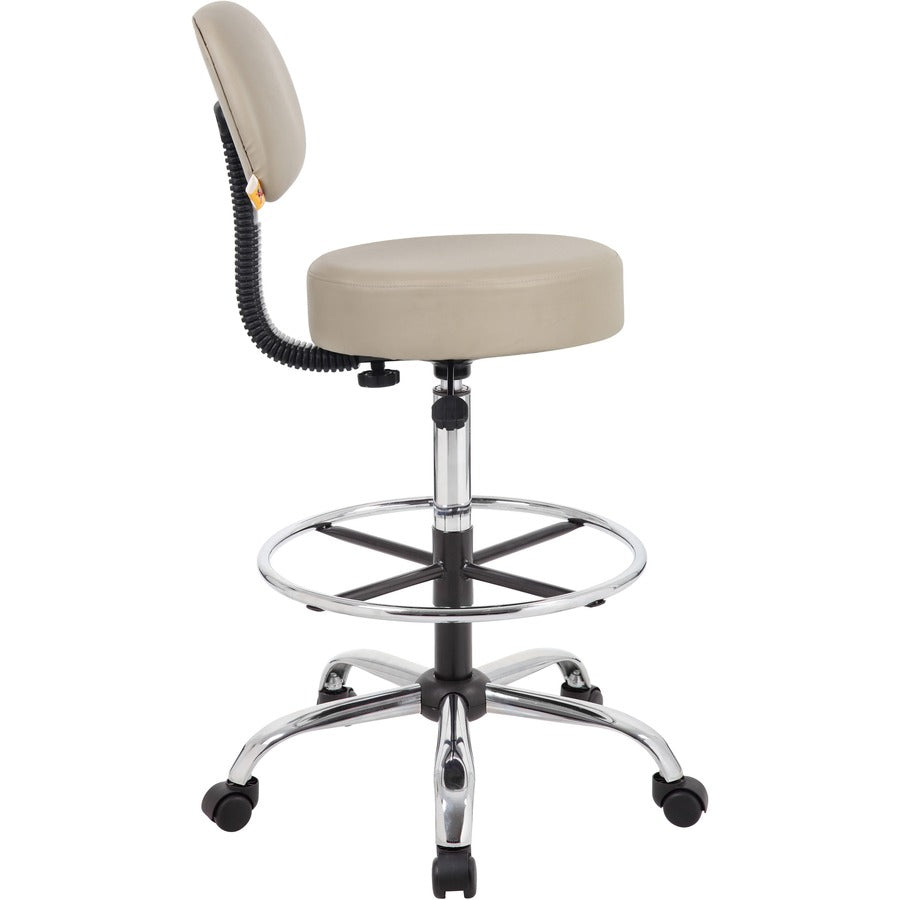 Boss Drafting Stool, Beige Vinyl Seat and Back, Chrome/Black Frame, Adjustable Height, 5-Star Chrome Base, Dual Wheel Casters, 1 Each