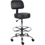 Boss Drafting Stool, Black Vinyl Seat and Back, Chrome and Black Frame, Adjustable Height, 5-Star Chrome Base, Dual Wheel Casters, 1 Each