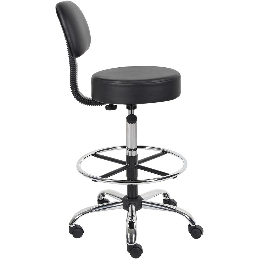 Boss Drafting Stool, Black Vinyl Seat and Back, Chrome and Black Frame, Adjustable Height, 5-Star Chrome Base, Dual Wheel Casters, 1 Each