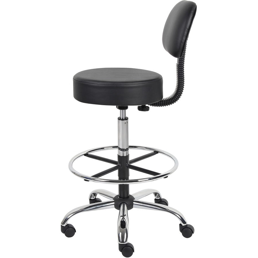 Boss Drafting Stool, Black Vinyl Seat and Back, Chrome and Black Frame, Adjustable Height, 5-Star Chrome Base, Dual Wheel Casters, 1 Each