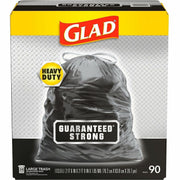 Glad Strong Large Drawstring Trash Bags, 30 Gallon, 32.99" x 30", 1.05 mil Thickness, Black, 90/Carton