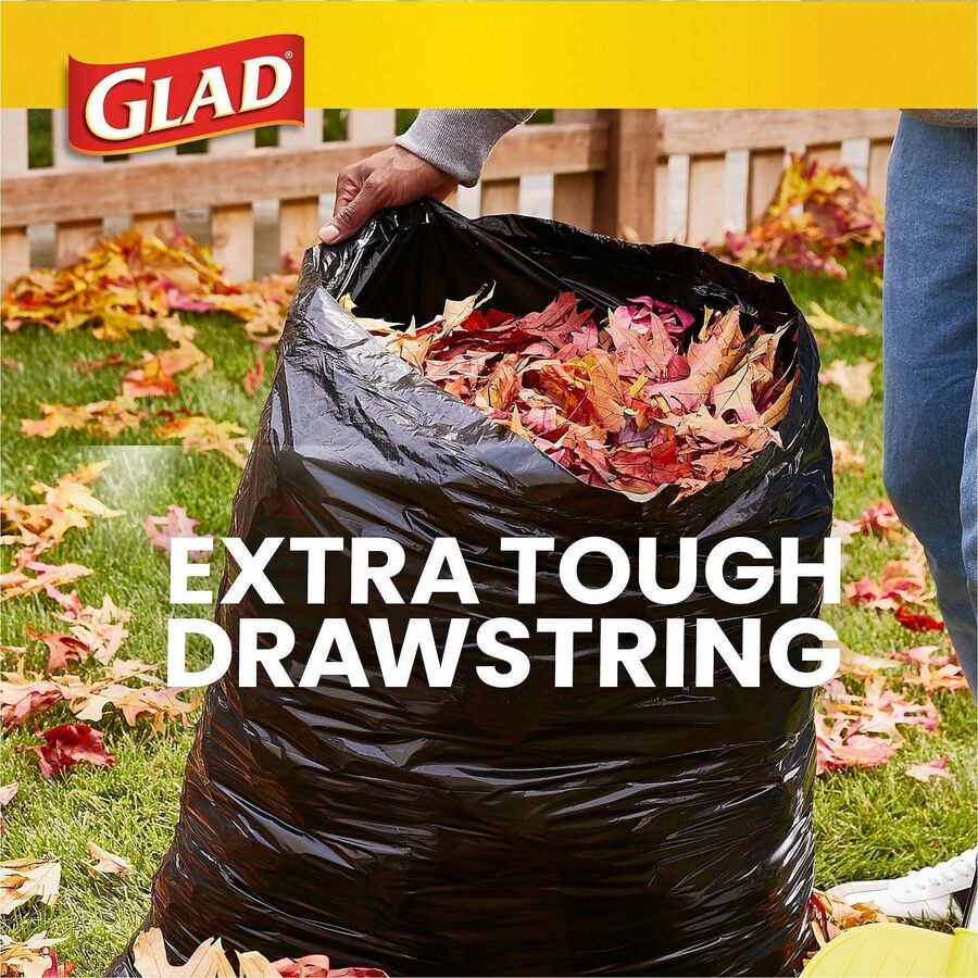 Glad Strong Large Drawstring Trash Bags, 30 Gallon, 32.99" x 30", 1.05 mil Thickness, Black, 90/Carton
