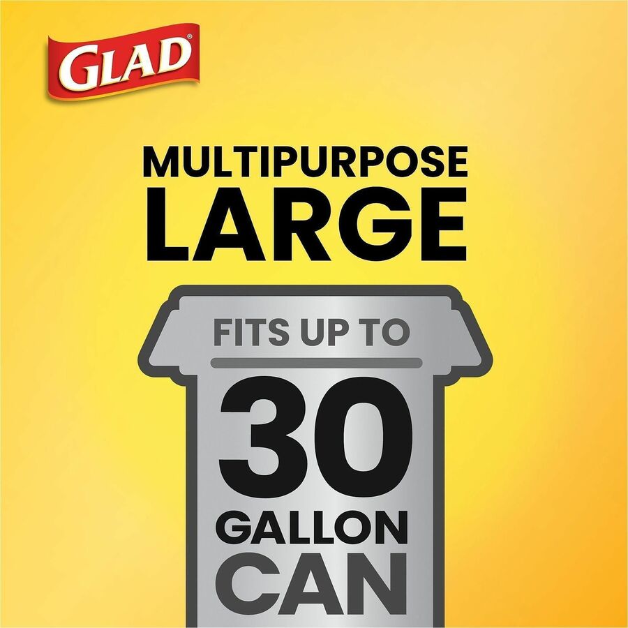 Glad Strong Large Drawstring Trash Bags, 30 Gallon, 32.99" x 30", 1.05 mil Thickness, Black, 90/Carton