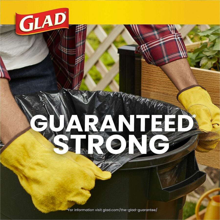 Glad Strong Large Drawstring Trash Bags, 30 Gallon, 32.99" x 30", 1.05 mil Thickness, Black, 90/Carton