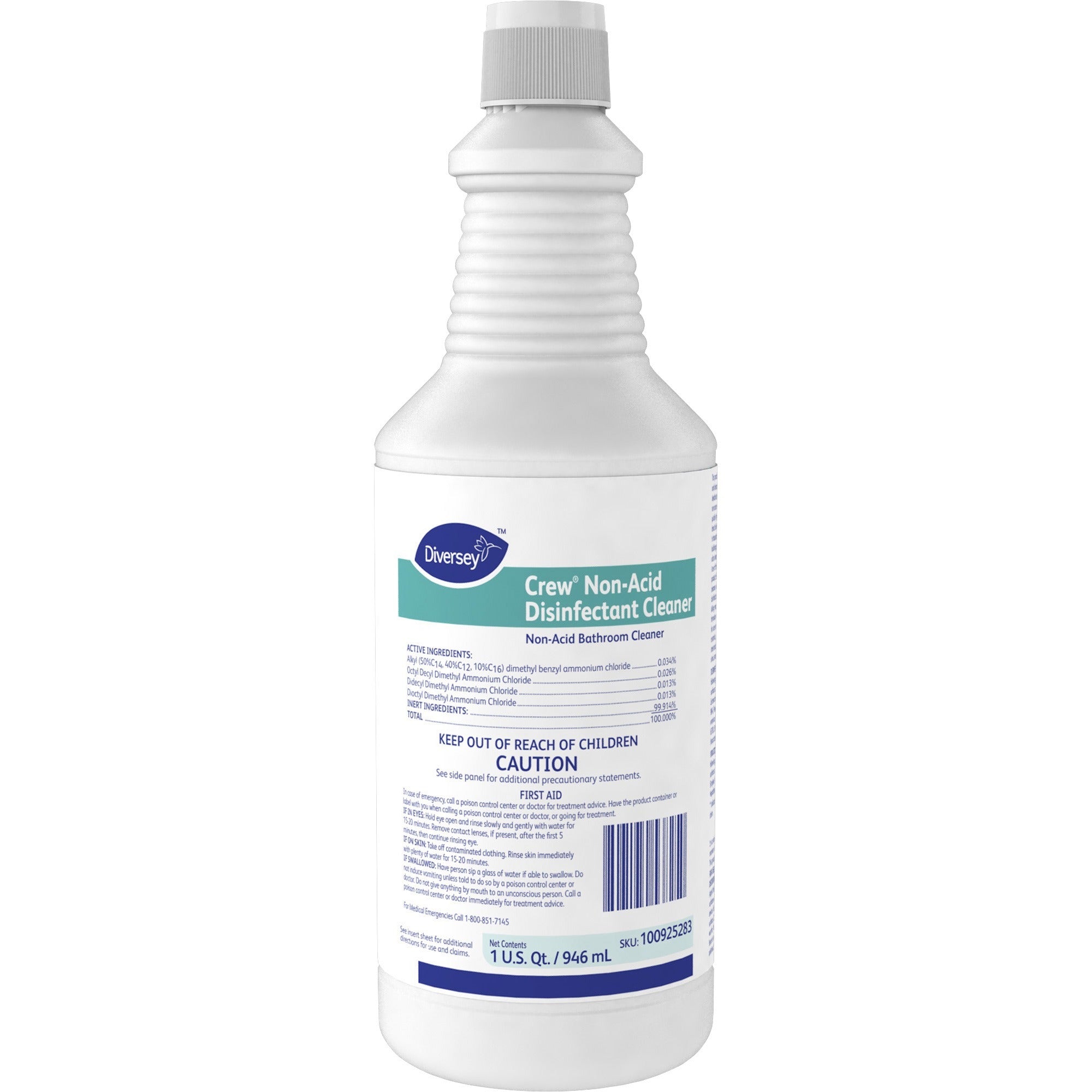 Diversey Crew Non-Acid Disinfectant Cleaner, Ready-To-Use, Liquid, 32 fl oz (1 quart), Fresh Scent, Blue, 1 Each