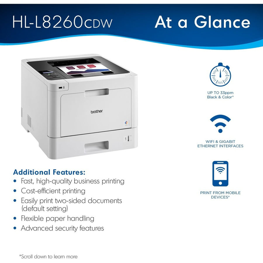 33 ppm Mono / 33 ppm Color - 2400 x 600 dpi class - Automatic Duplex Print - 300 Sheets Input - Ethernet - Wireless LAN - 40000 Pages Duty Cycle - Plain Paper Print - USB