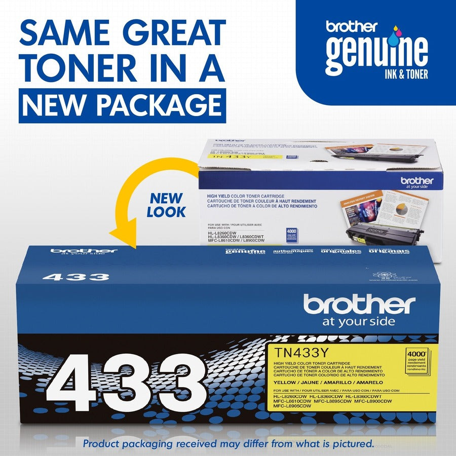Brother TN433Y Original High Yield Laser Toner Cartridge - Yellow - 1 Each