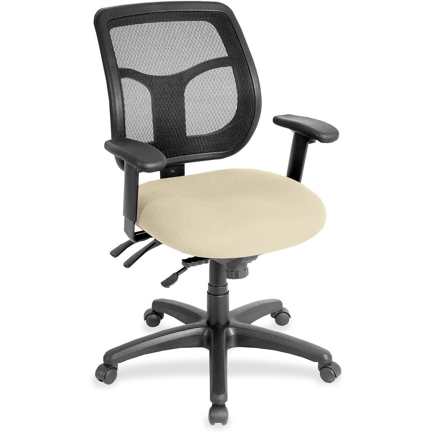 Eurotech Apollo Multi-Function Task Chair, Buff Seat, Fabric/Vinyl, Mesh Back, 5-Star Base, Adjustable Arms, 1 Each
