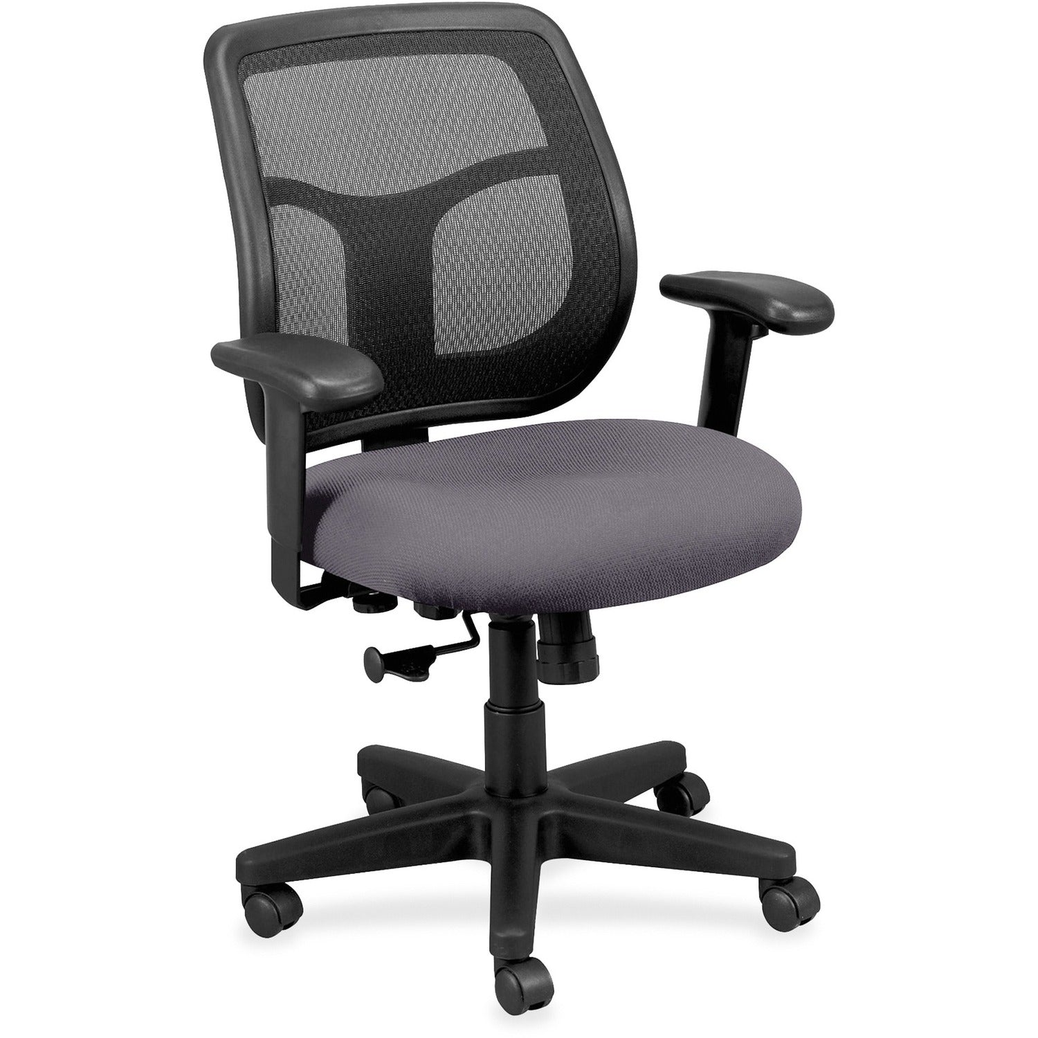 Eurotech Apollo Mid-back Task Chair, Carbon Vinyl/Fabric Seat, Mesh Back, Adjustable Arms, 5-star Base, Canyon Carbon, 1 Each