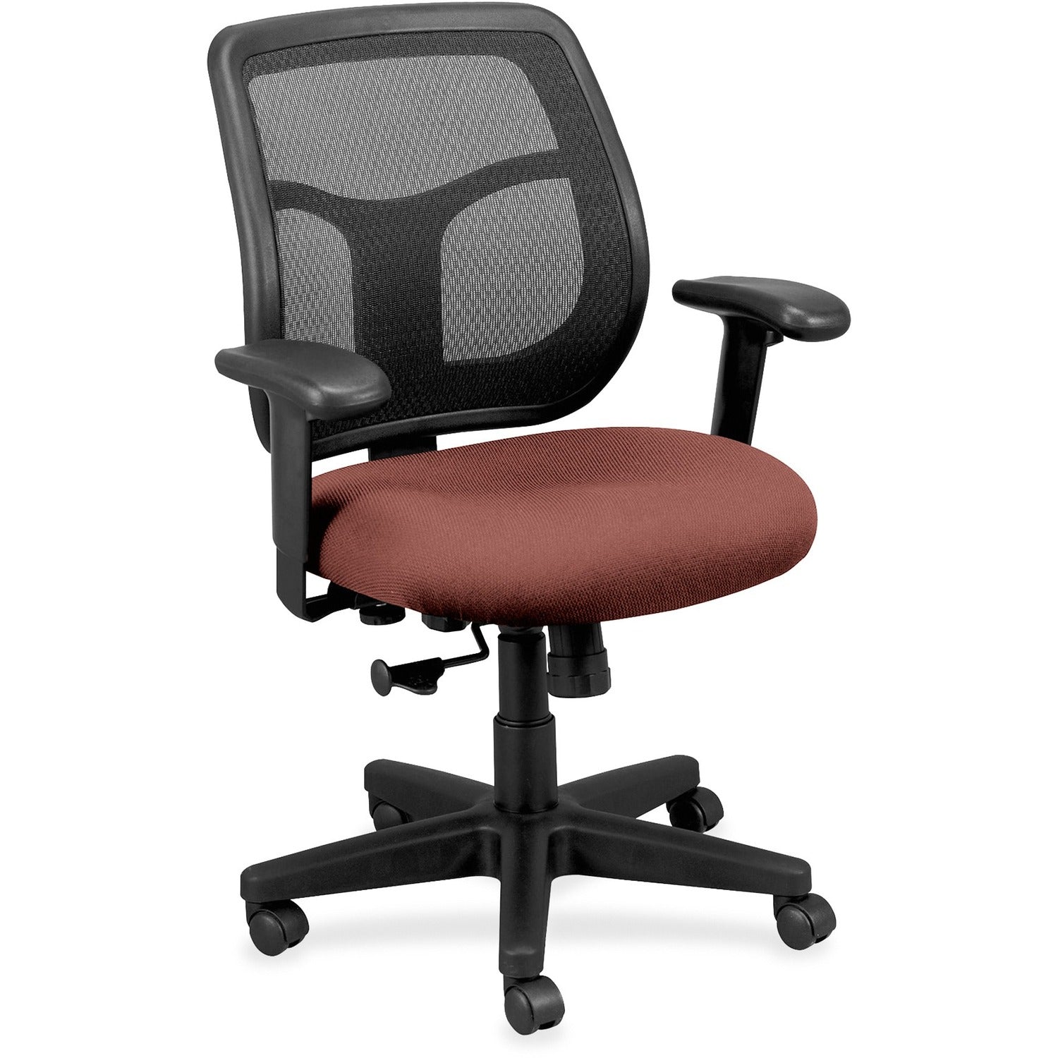 Eurotech Apollo Mid-back Task Chair, Cordovan Vinyl/Fabric Seat, Mesh Back, 5-star Base, Adjustable Arms, 1 Each