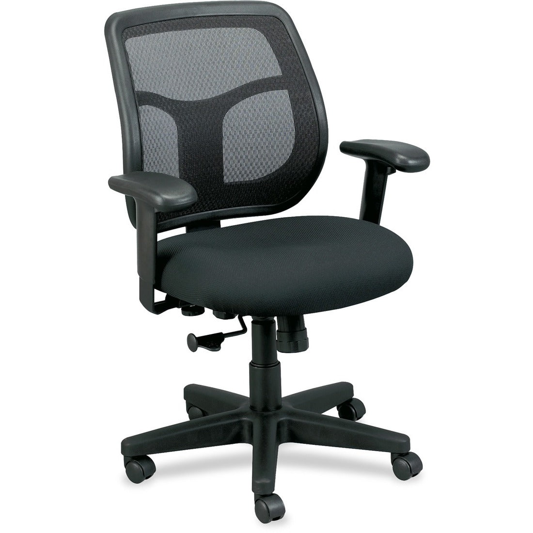Eurotech Apollo Mid-back Chair, Black, Vinyl/Fabric Seat, Mesh Back, Adjustable Arms and Back, 5-star Base, 1 Each