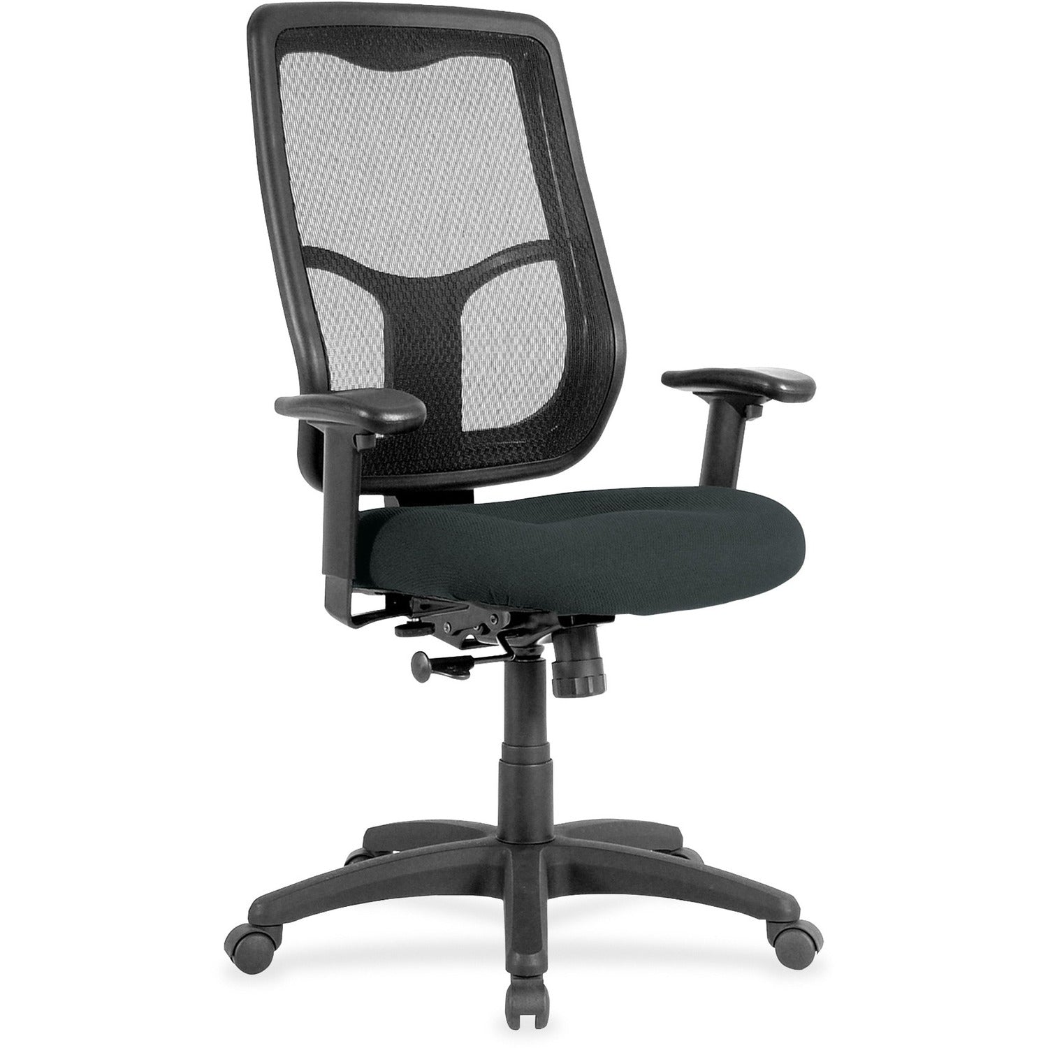 Eurotech Apollo High-back Chair with Ratchet Back, Black Fabric/Vinyl Seat, Mesh High Back, 5-star Base, Adjustable Arms, 1 Each