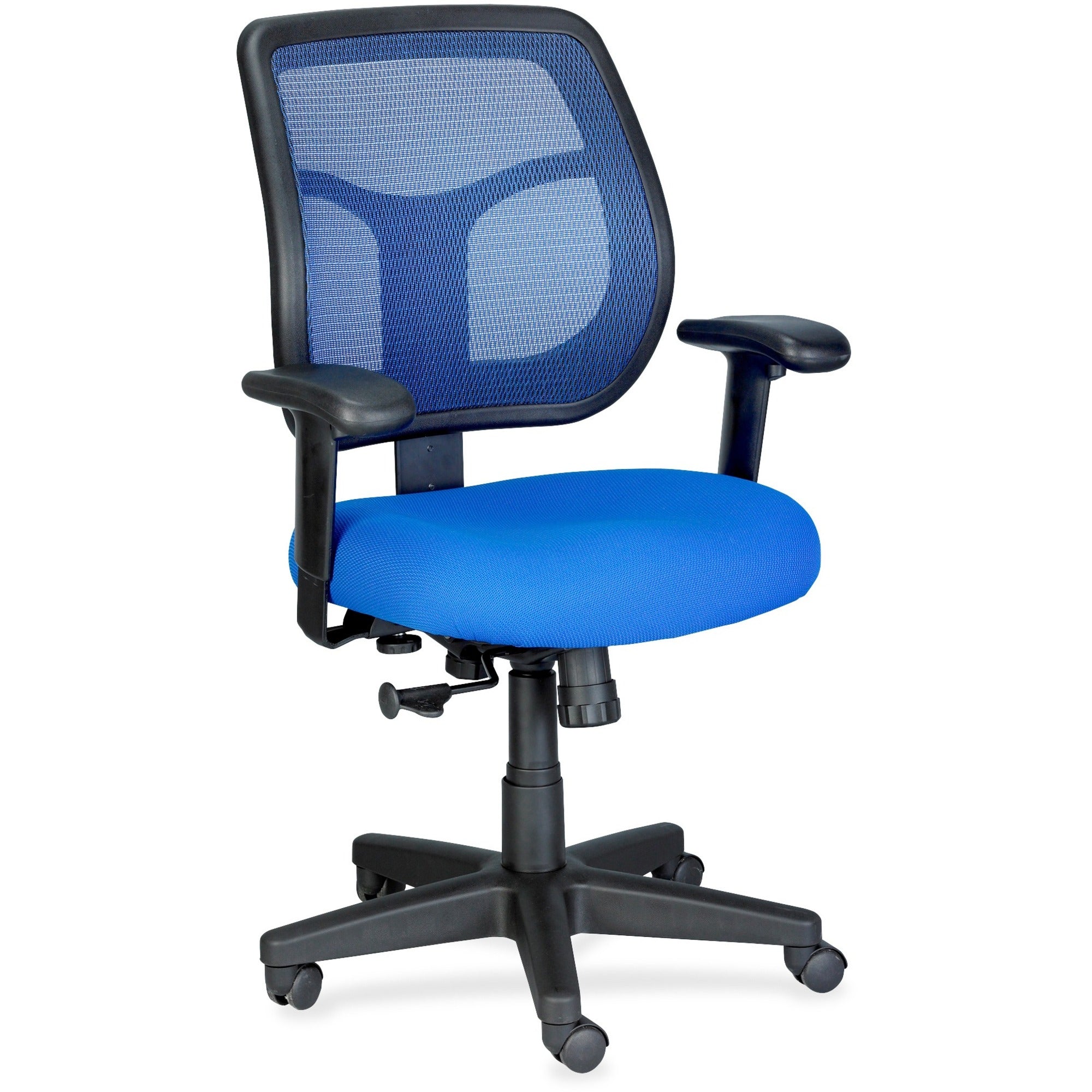 Eurotech Apollo Mid-back Chair, Blue Vinyl/Fabric Seat, Mesh Mid Back, Adjustable Arms, 5-star Base, 1 Each