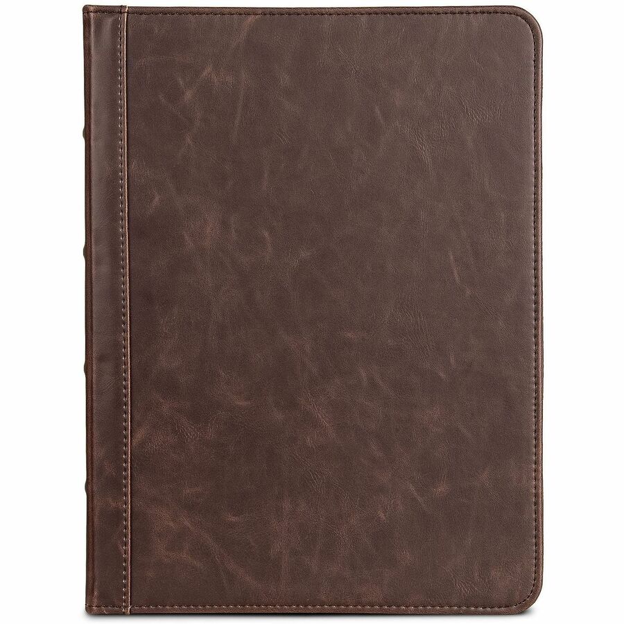 Samsill Vintage Hardback Zipper Portfolio, Letter Size 8.5" x 11", Faux Leather & Vinyl, Dark Brown, Includes Notepad, 1 Each