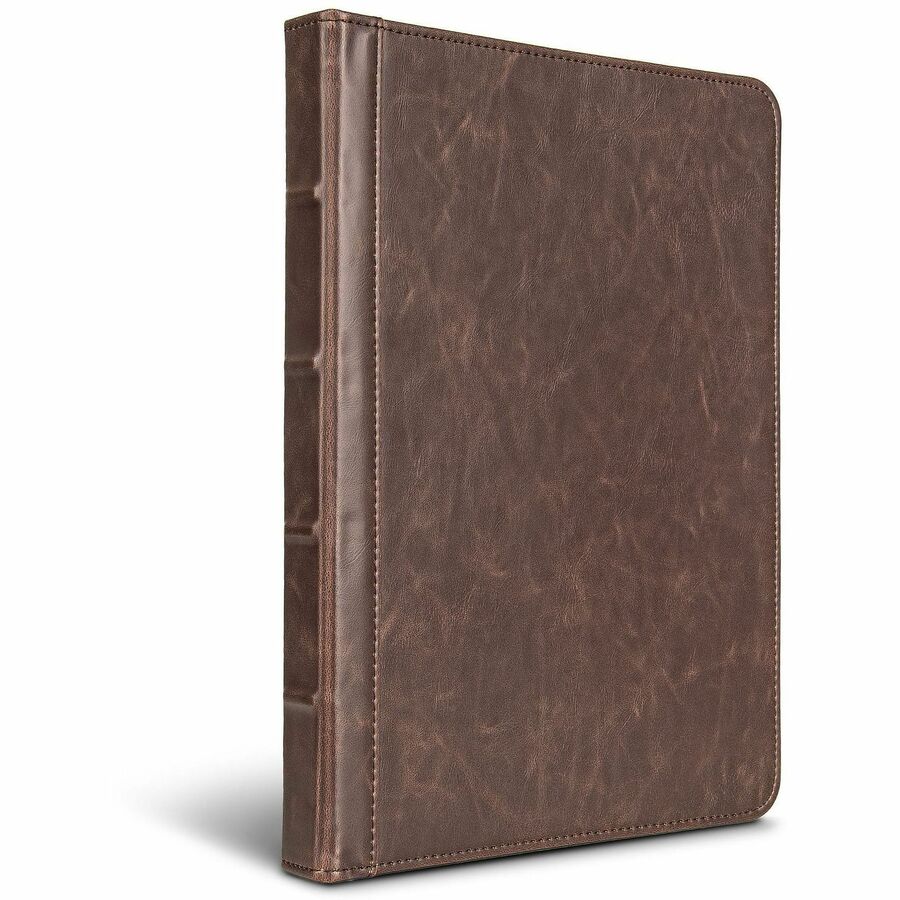 Samsill Vintage Hardback Zipper Portfolio, Letter Size 8.5" x 11", Faux Leather & Vinyl, Dark Brown, Includes Notepad, 1 Each