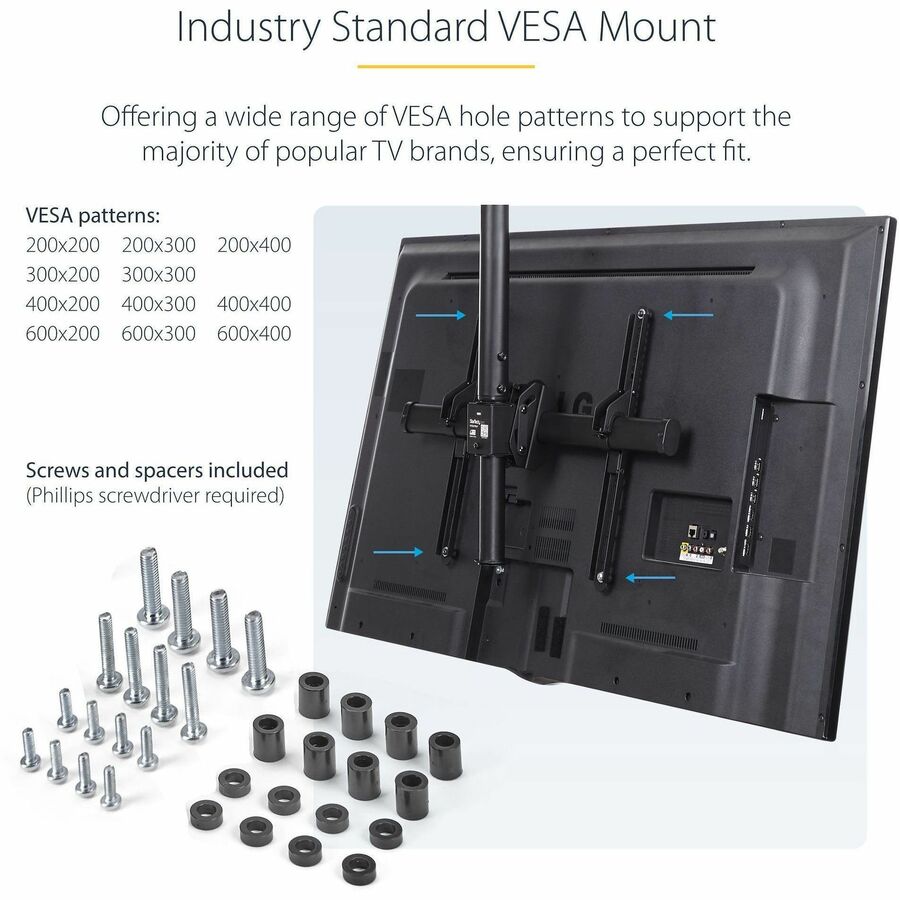 StarTech.com Ceiling Mount for Flat Panel Display, LCD Display, LED Display, Plasma Display - Black