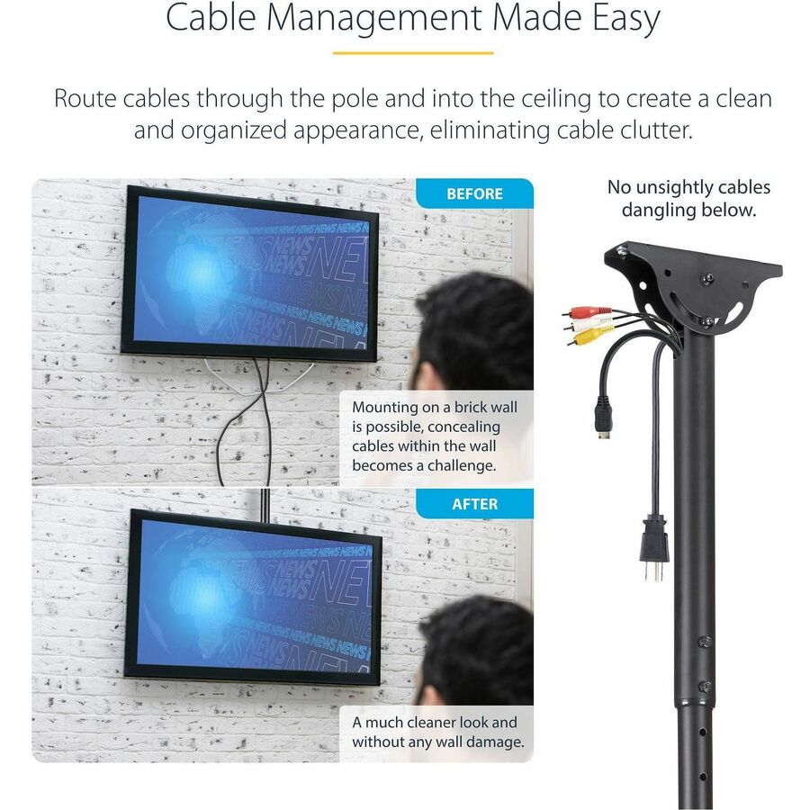 StarTech.com Ceiling Mount for Flat Panel Display, LCD Display, LED Display, Plasma Display - Black