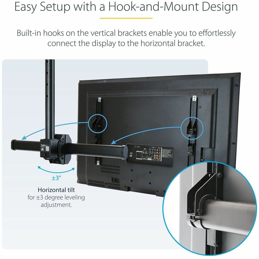 StarTech.com Ceiling Mount for Flat Panel Display, LCD Display, LED Display, Plasma Display - Black