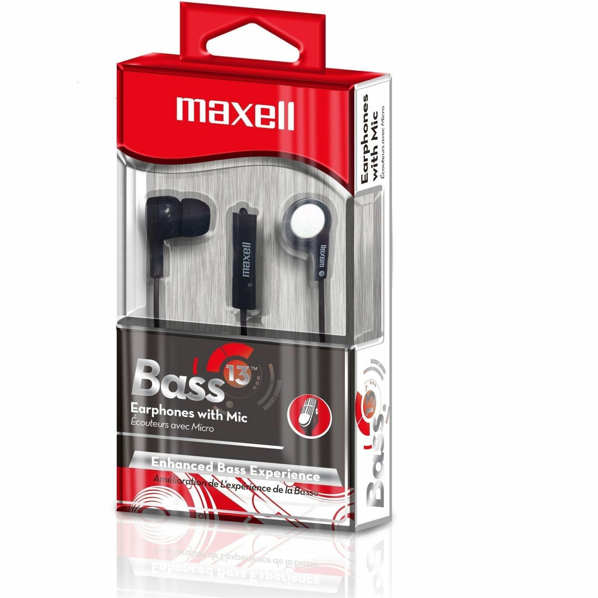 Maxell B-13 Earset, Wired Earbud, Black, On-Cable Mic, Includes Extra Eartips, 1 Each