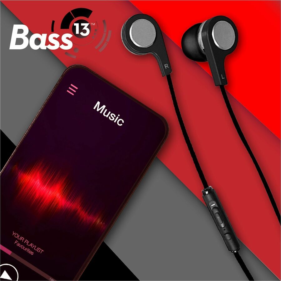 Maxell B-13 Earset, Wired Earbud, Black, On-Cable Mic, Includes Extra Eartips, 1 Each