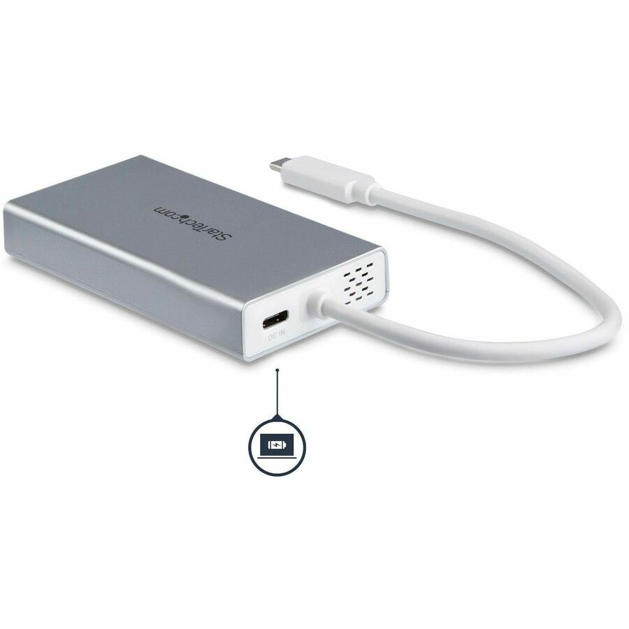 StarTech.com USB-C Docking Station, 1 Each, 60W Power Delivery, Supports 1 Display (4K HDMI), 2 USB 3.0 Type-A Ports, Gigabit Ethernet, Wireless LAN, Silver/White, Compatible with macOS, Windows, ChromeOS