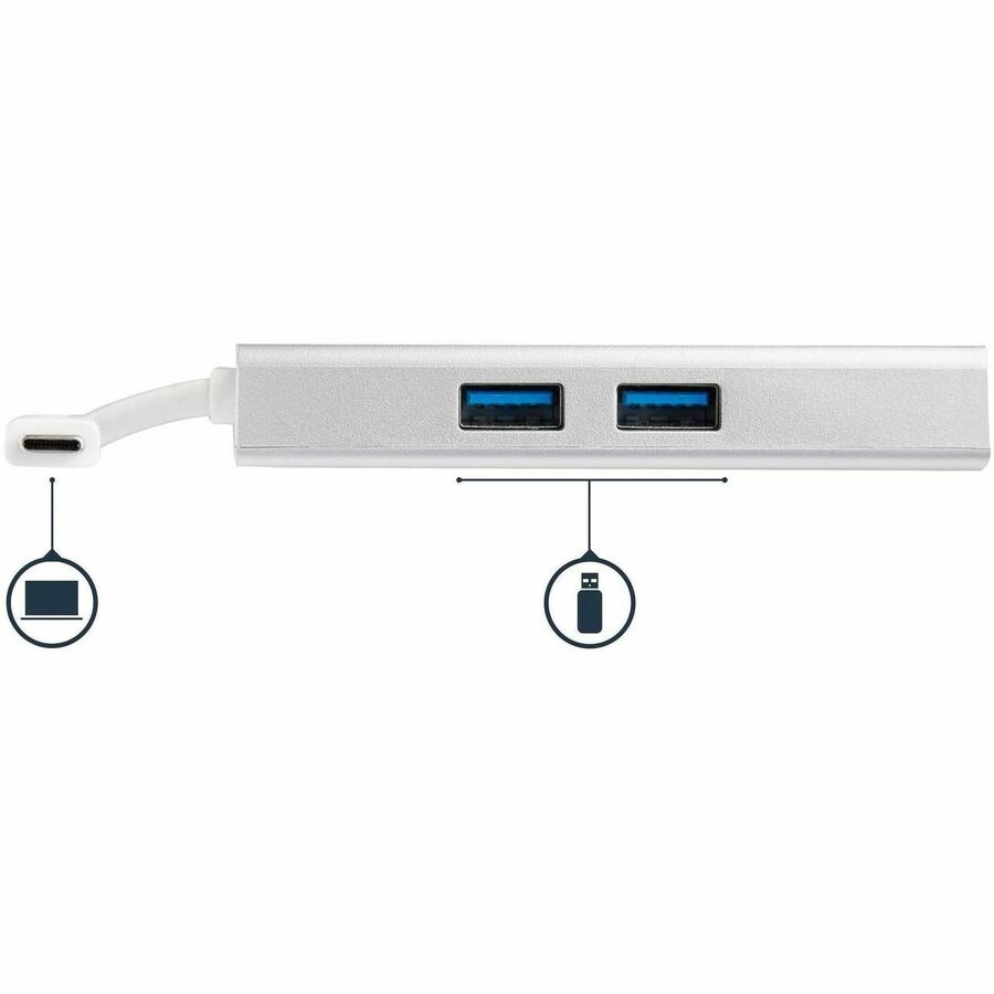 StarTech.com USB-C Docking Station, 1 Each, 60W Power Delivery, Supports 1 Display (4K HDMI), 2 USB 3.0 Type-A Ports, Gigabit Ethernet, Wireless LAN, Silver/White, Compatible with macOS, Windows, ChromeOS