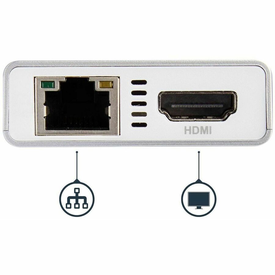 StarTech.com USB-C Docking Station, 1 Each, 60W Power Delivery, Supports 1 Display (4K HDMI), 2 USB 3.0 Type-A Ports, Gigabit Ethernet, Wireless LAN, Silver/White, Compatible with macOS, Windows, ChromeOS